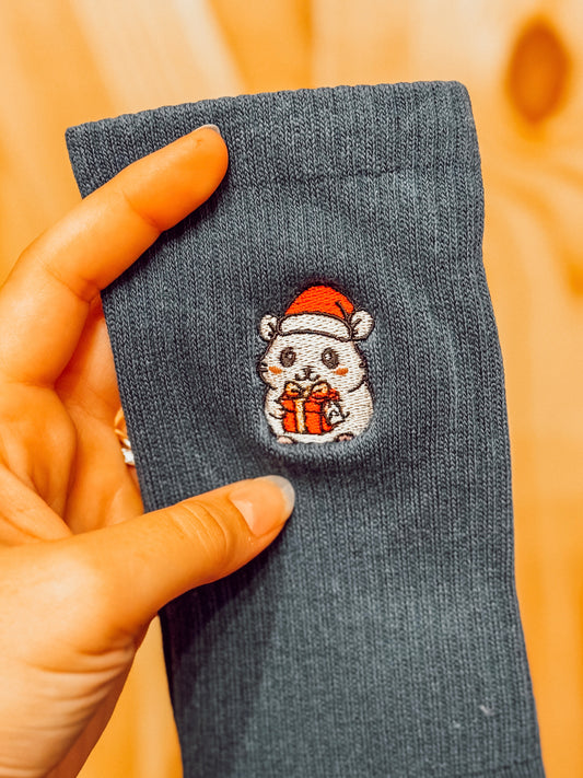 Embroidered Holiday Hamster Socks