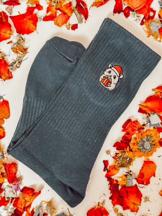 Embroidered Holiday Hamster Socks