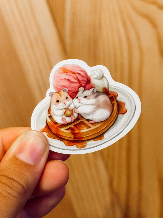 Sticker — Hamster Eating Waffles