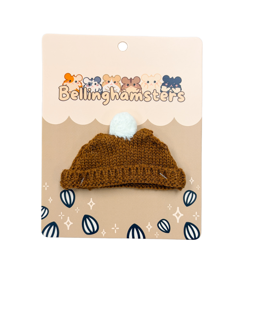 Brown Pompom Beanie (Plushie Accessory)